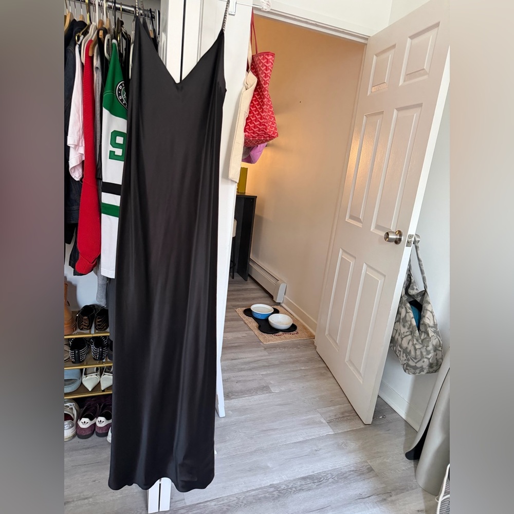 Dannijo rhinestone strap black silk maxi dress with a slit. Size L